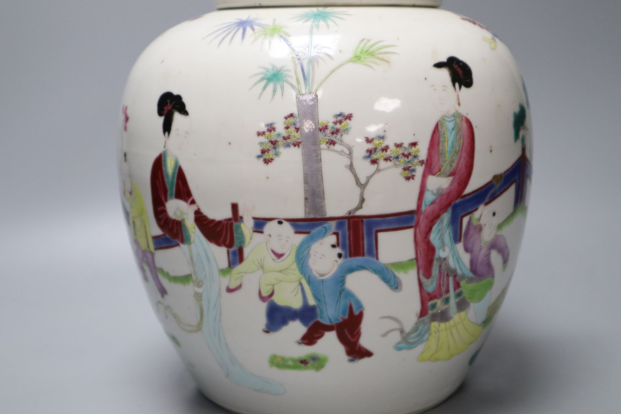 A late 19th/early 20th century Chinese ginger jar and cover, H approx 25cm